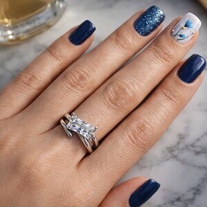 18K Gold Plated Stainless Steel Emerald Cut Cubic Zirconia Adjustable Ring 7-8